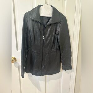 Jones New York Size Medium Black Genuine Leather Jacket